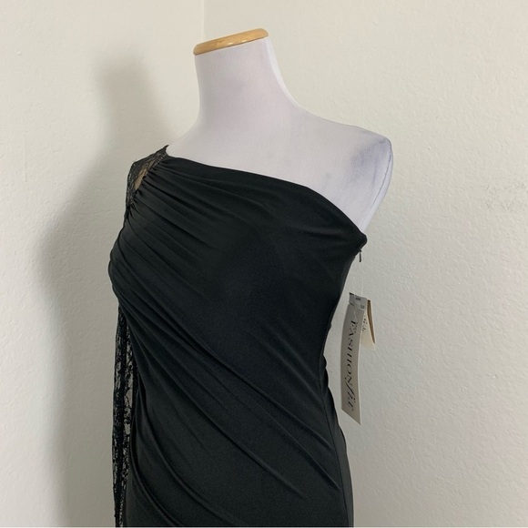 NWT Vintage Aidan Mattox Y2K One Shoulder Lace Sequin Ruched Black Mini Dress - Picture 10 of 17